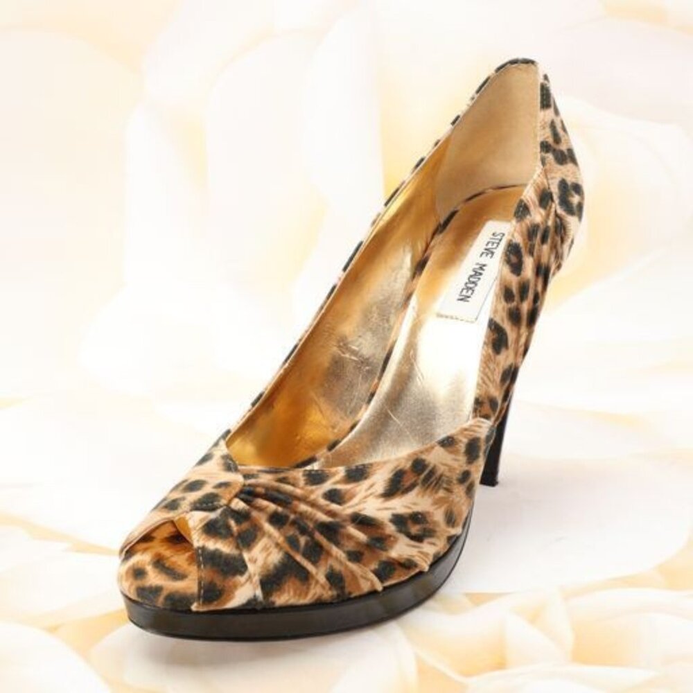 Steve Madden Peep Toe Leopard Print High Heels Shoes Size 10M Brown/Black